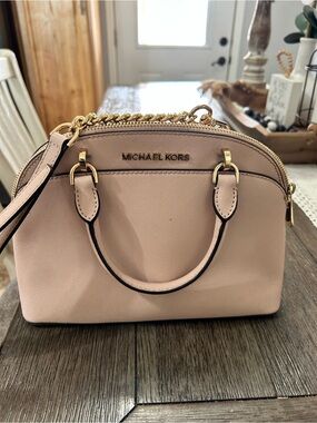 Michael Kors Blush Saffiano Dome Satchel with Gold Hardware